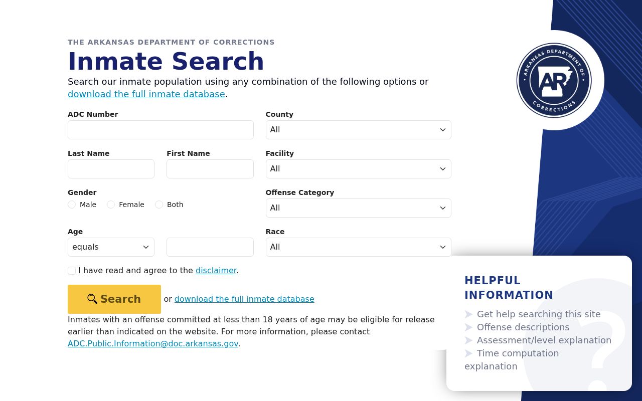 Clay County arrest lookup Arkansas Division of Correction inmate search