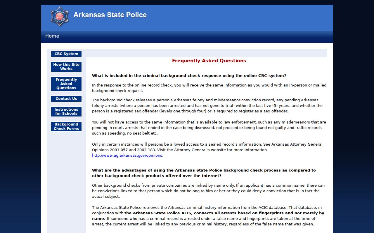 Piggott criminal records Arkansas CBC FAQ challenge process
