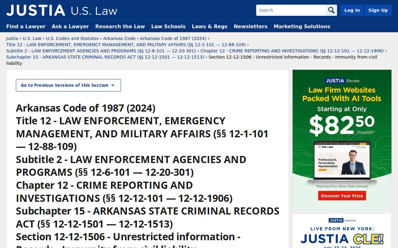 Rector criminal records Arkansas criminal-history dissemination statute
