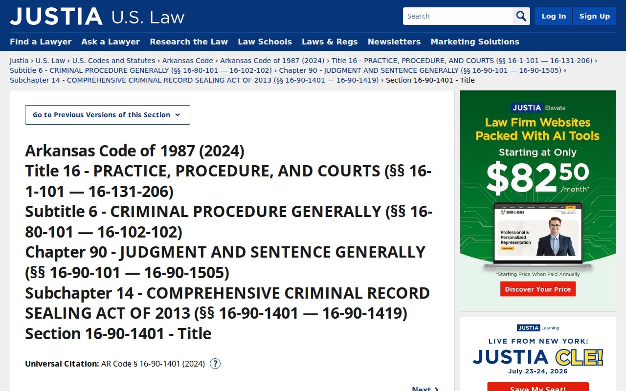 Rector criminal records Arkansas sealing law source